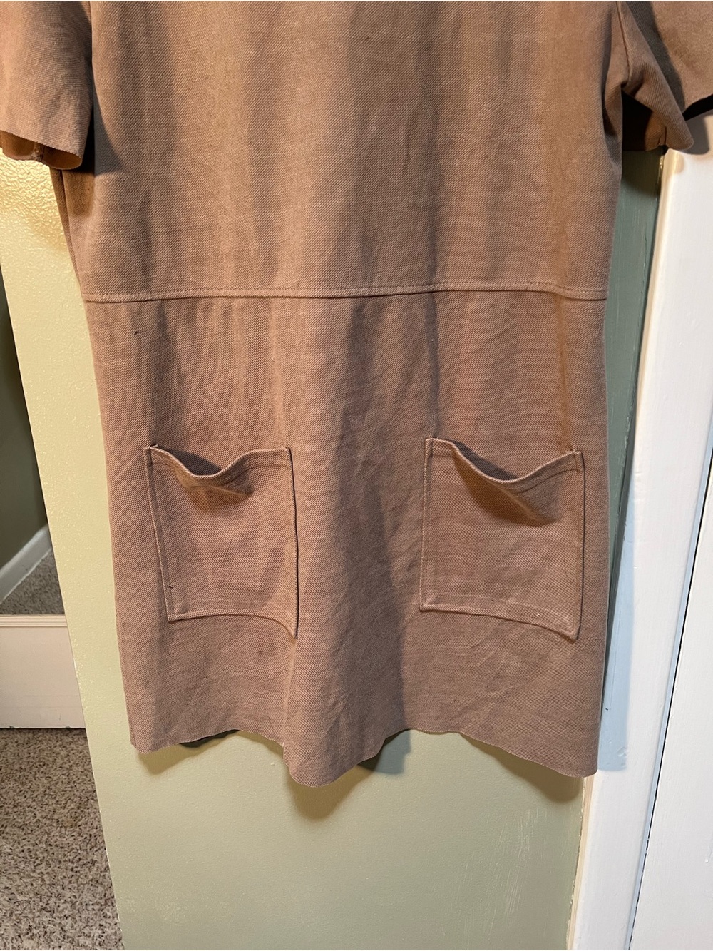 Zara Women’s Size Large Short Sleeve Shift Dress Tan Brown Sweatshirt Crewneck - Picture 4 of 10